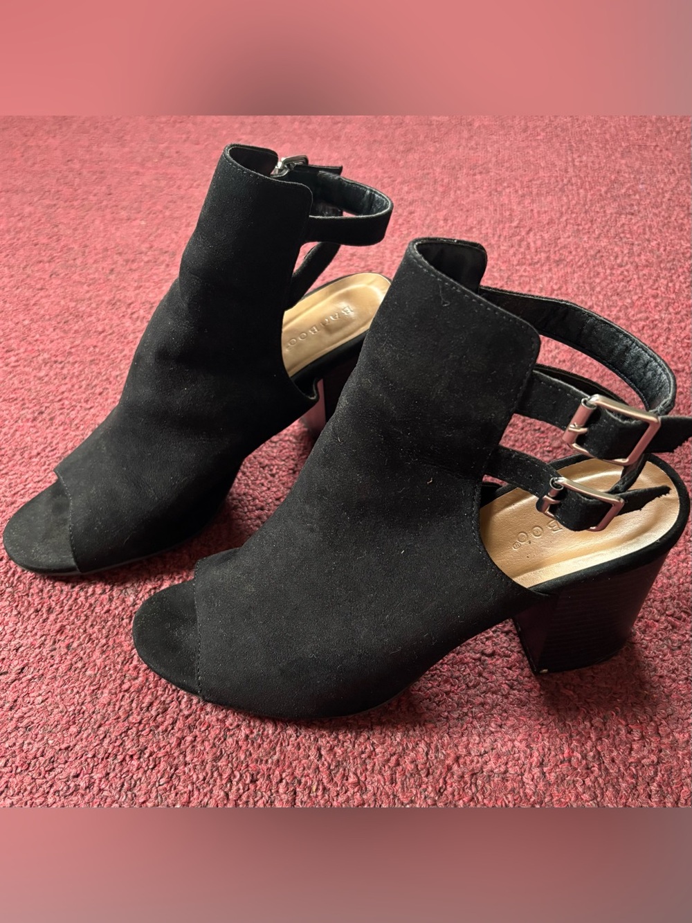BAMBOO Women’s Black Suede Open-Toe Block Heel Sandals 9